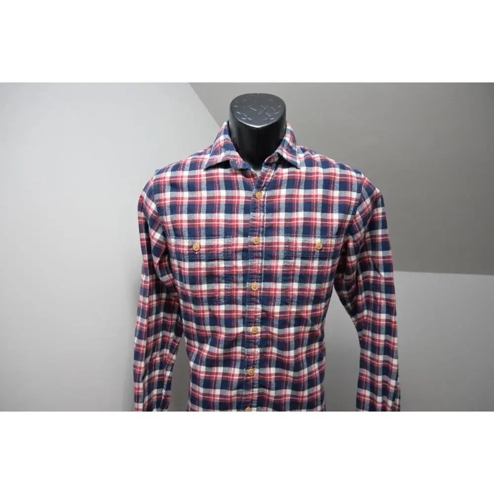 J Crew Big Button Flannel Camp Shirt Button Up‎ Plaid Long Sleeve Mens Sz Small